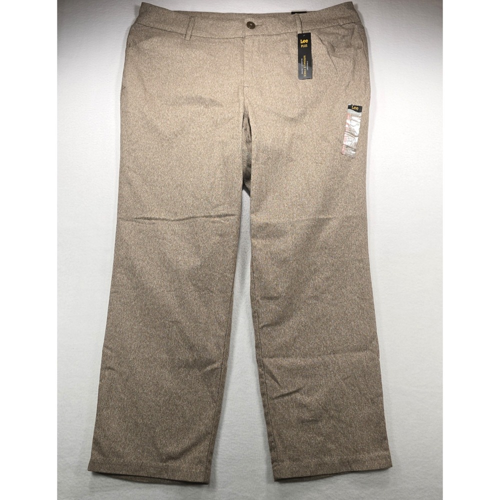 Lee Plus Relaxed Fit Straight Leg Mid Rise Pants Tan 20W Petite Wrinkle Free